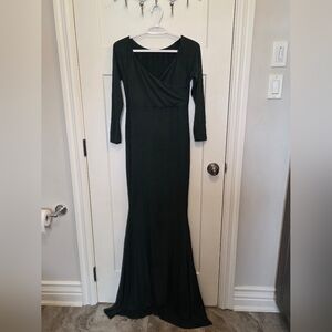 Amazon Maternity Black Long Sleeve Maxi Dress with Draped V-Neck